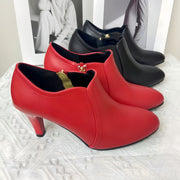 Women's Solid Color Block Heeled Boots with Side Zipper Dress Shoes