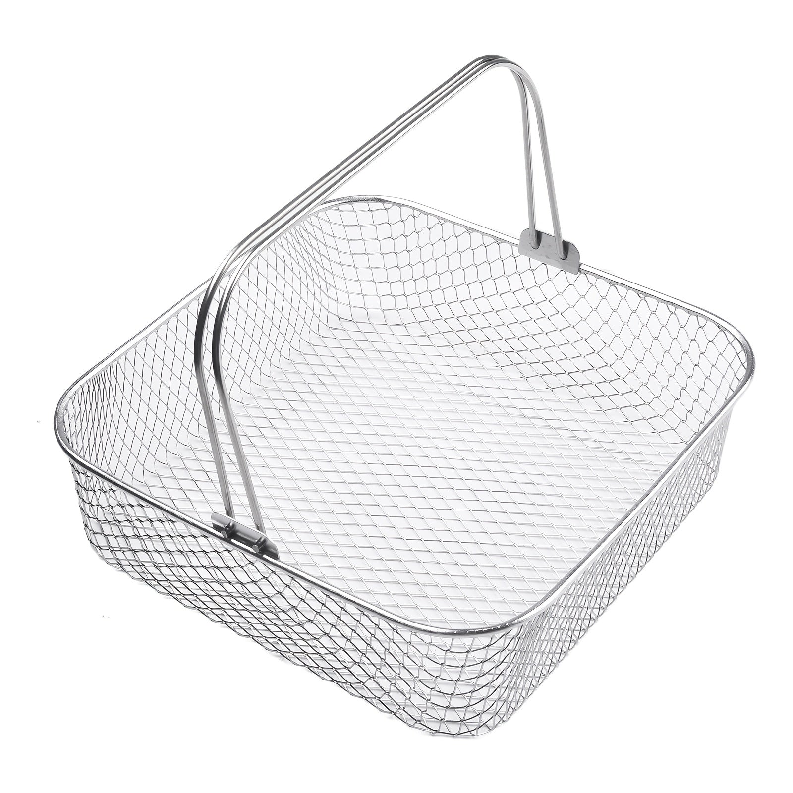 Stainless Steel Air Fryer Basket Square Mesh with Carry Handle