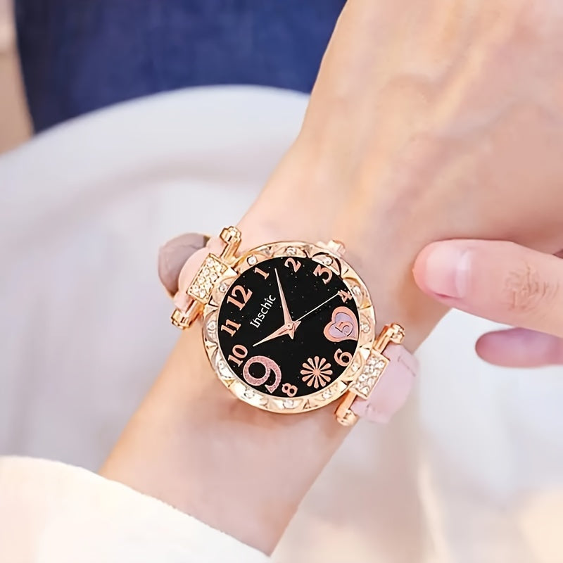 Set of 2 Quartz Heart-Shaped Watches and Star Bracelet for Women Gift for Her