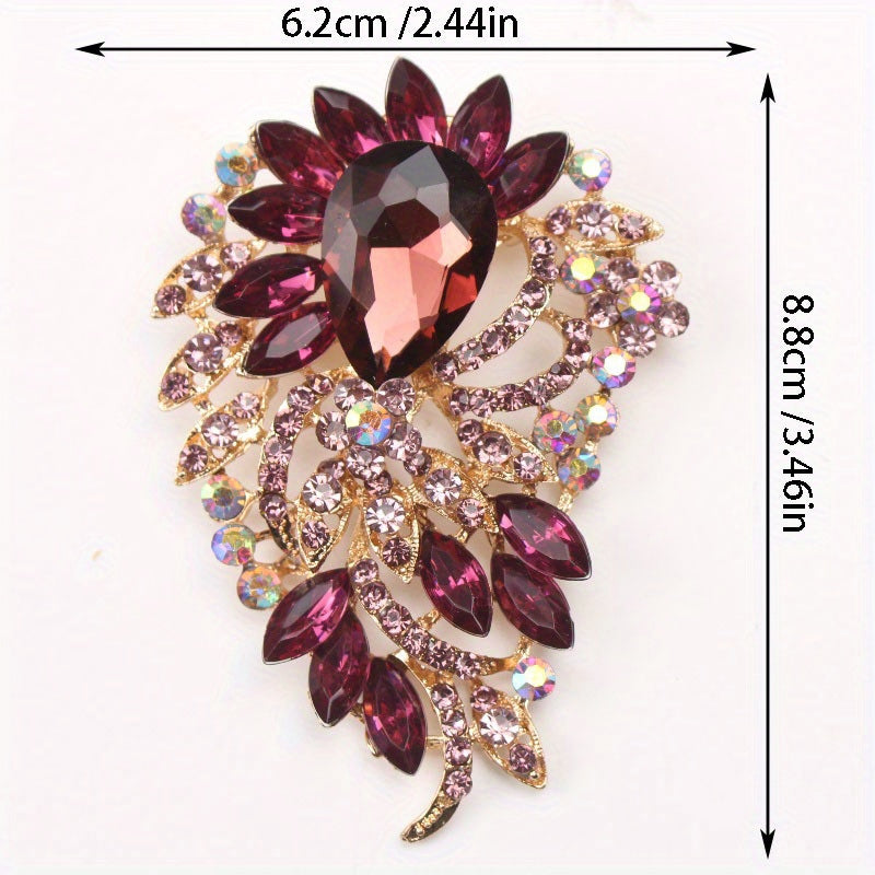 Vintage-Inspired Flower Brooch with Colorful Rhinestones and Enamel for Women