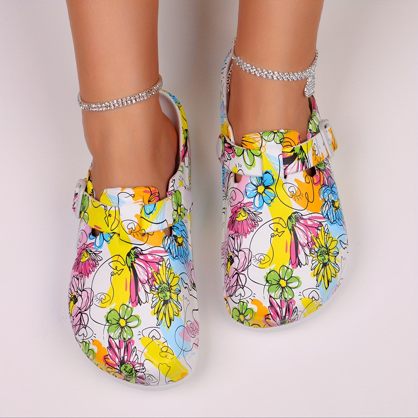 Women's EVA Clog Sandals Adjustable Buckle Flat Shoes for Daily Wear