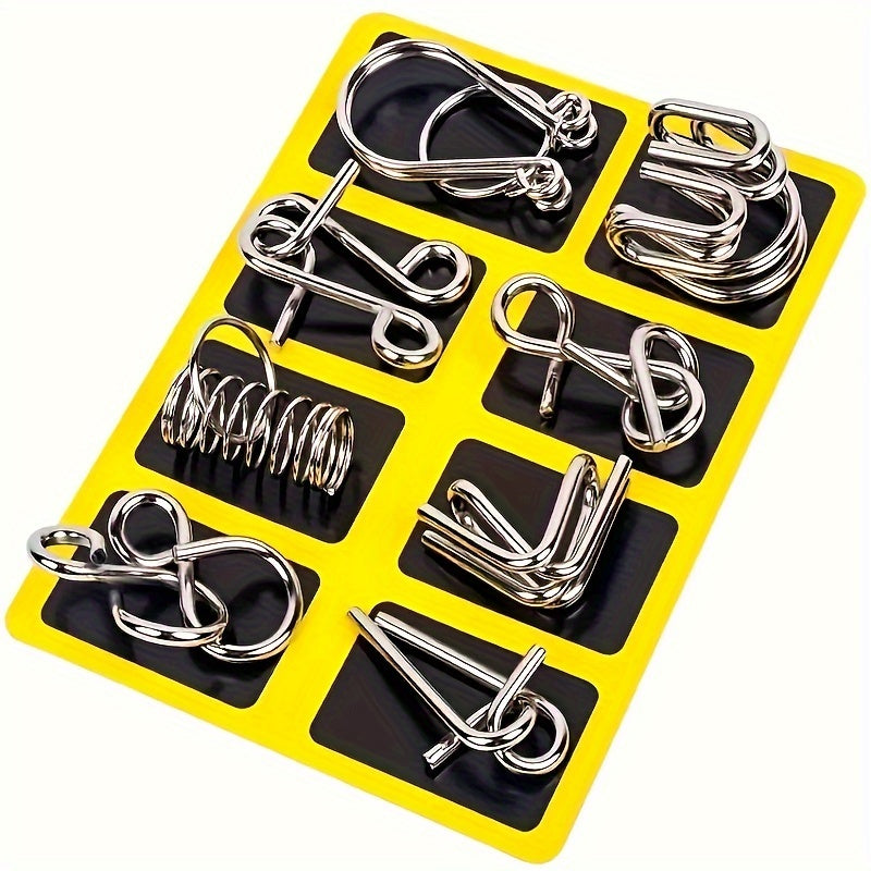 Metal Wire Puzzle Game Set for IQ Test and Problem Solving Yellow Iron for Ages 8+