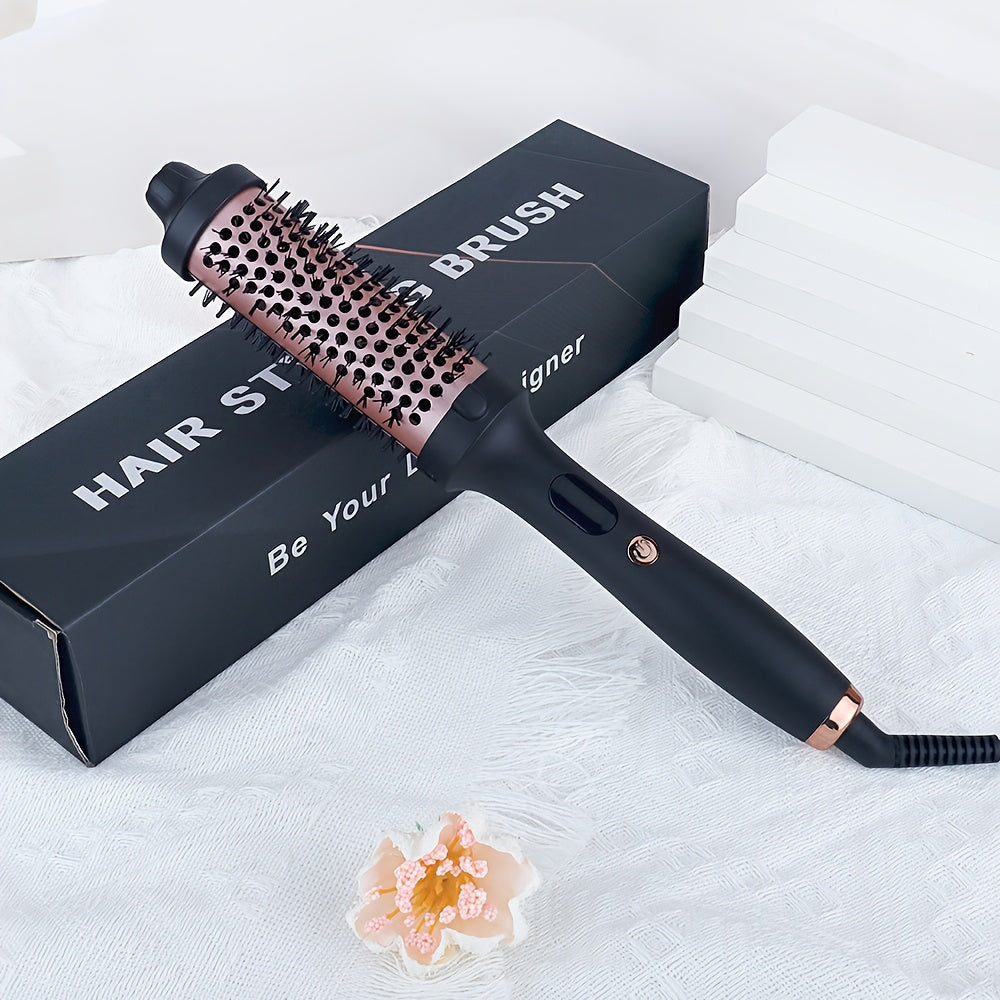 2-in-1 Curling and Straightening Heat Brush with Ceramic Round Brush Thermostatic Control