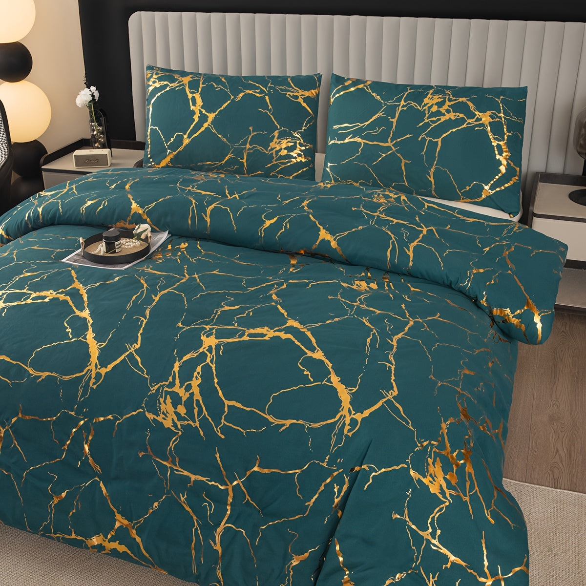 Elegant Marble Pattern Bedding Set in Pink Gray Green Blue Purple Washable Ultra-fine Fiber Duvet Cover 2-3 Piece