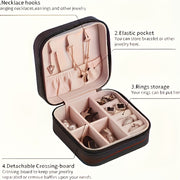 Faux Leather Jewelry Organizer Box for Travel with Compartments and Snap Closure