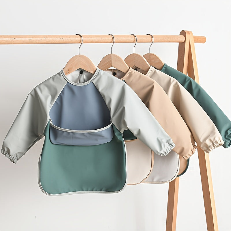 Baby Bibs Waterproof Long-Sleeved Smock Set Soft PU Material for Holiday Gifts