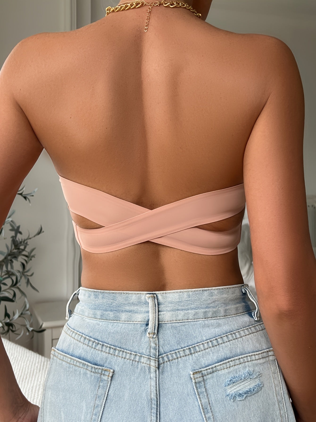 Women’s Seamless Solid Color Strapless Bandeau Bra with Removable Padding