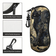 Black Cat and Moon Printed Glasses Case Neoprene Eyewear Sleeve with Zipper