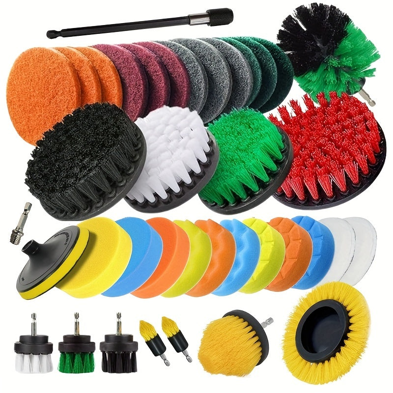 37-Piece Drill Brush Set for Cleaning Bathrooms Kitchens Cars Glass Portable Plastic