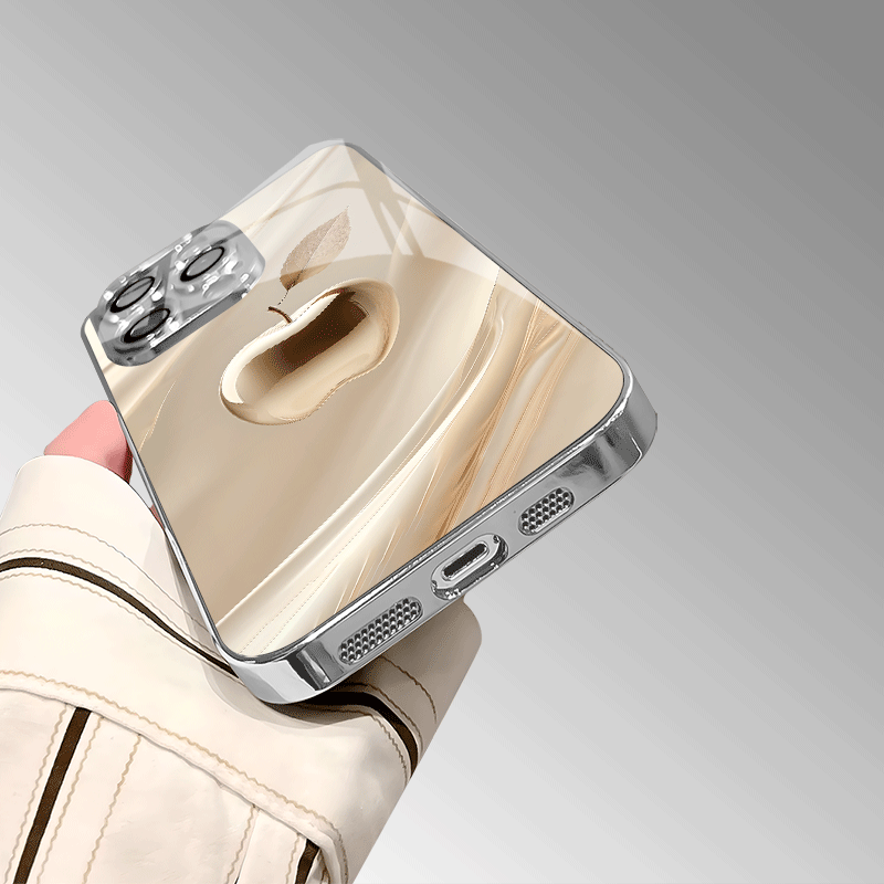 Golden Crystal Apple Pattern Glass Phone Case with Lens Protection for iPhone Models