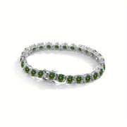 Sterling Silver Hip Hop Tennis Wristband with Green Moissanite for Men Women Jewelry