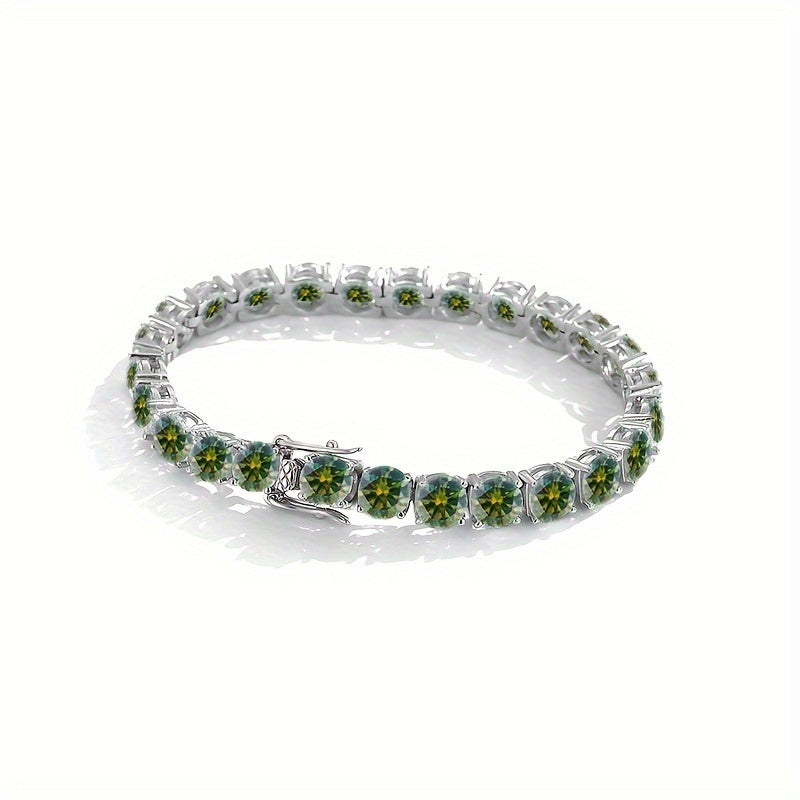 Sterling Silver Hip Hop Tennis Wristband with Green Moissanite for Men Women Jewelry