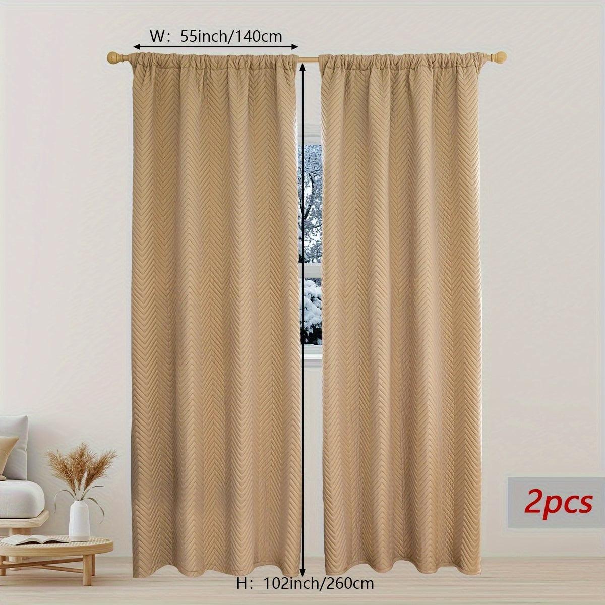 2-Piece Thick Blackout Curtains for Winter Soundproof Windproof Geometric Twill Polyester
