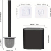 Flexible Silicone Toilet Brush with Holder Wall Mount Bristle-Free Soft Durable