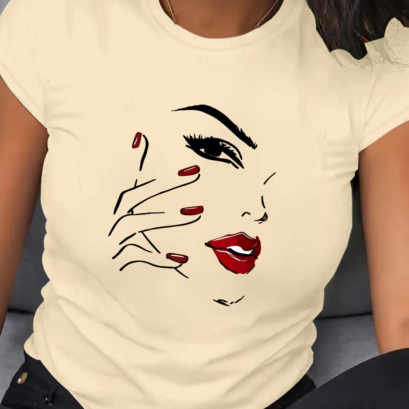 Women's Plus Size Short Sleeve T-Shirt Breathable Cotton Geometric Print Black