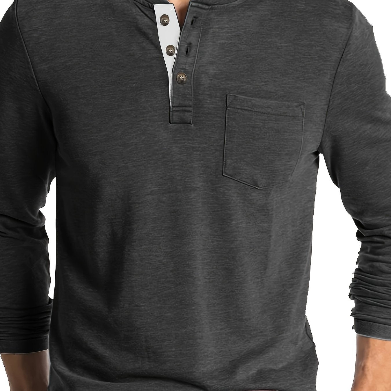 Men's Olive Green Henley Shirt Big & Tall Casual Long Sleeve Stretch