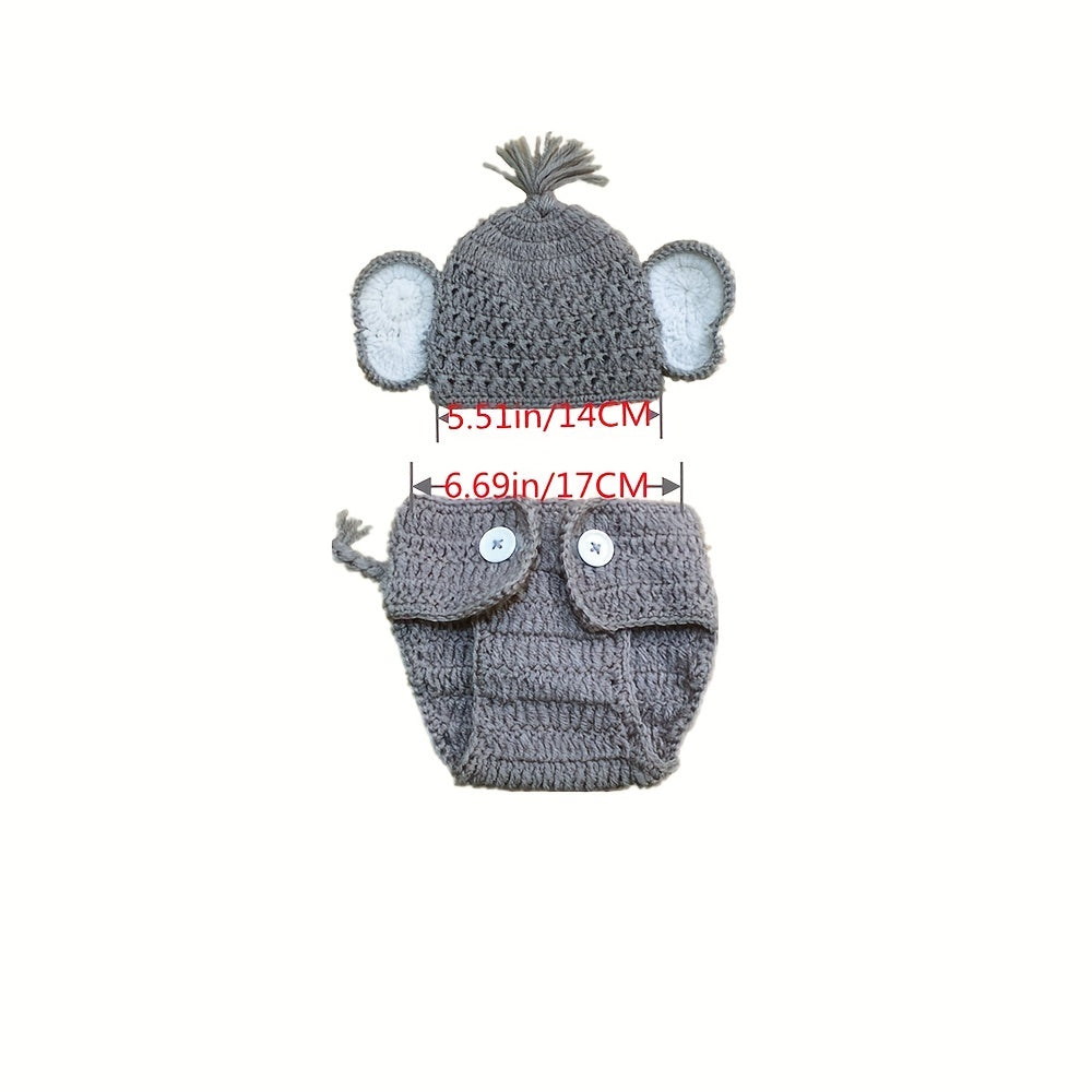 Newborn Baby Elephant Knit Crochet Costume Set for Photography Props and Photo Outfits