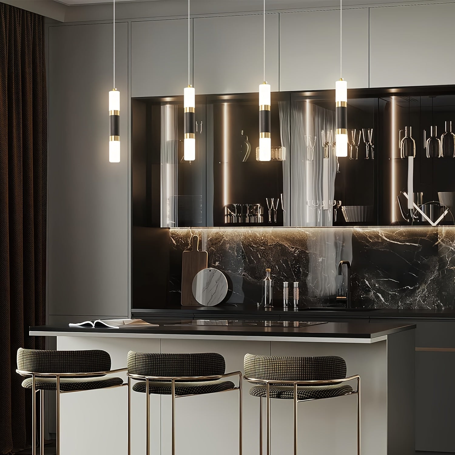 Black and Gold LED Mini Pendant Light for Kitchen Island and Bedroom Modern Acrylic Shade