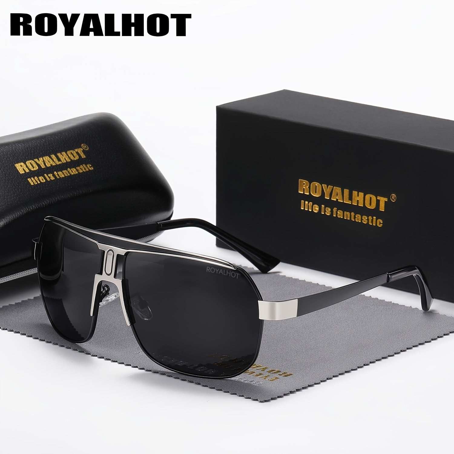 Unisex Metal Polarized Sunglasses Large Frame for Driving and Gifts