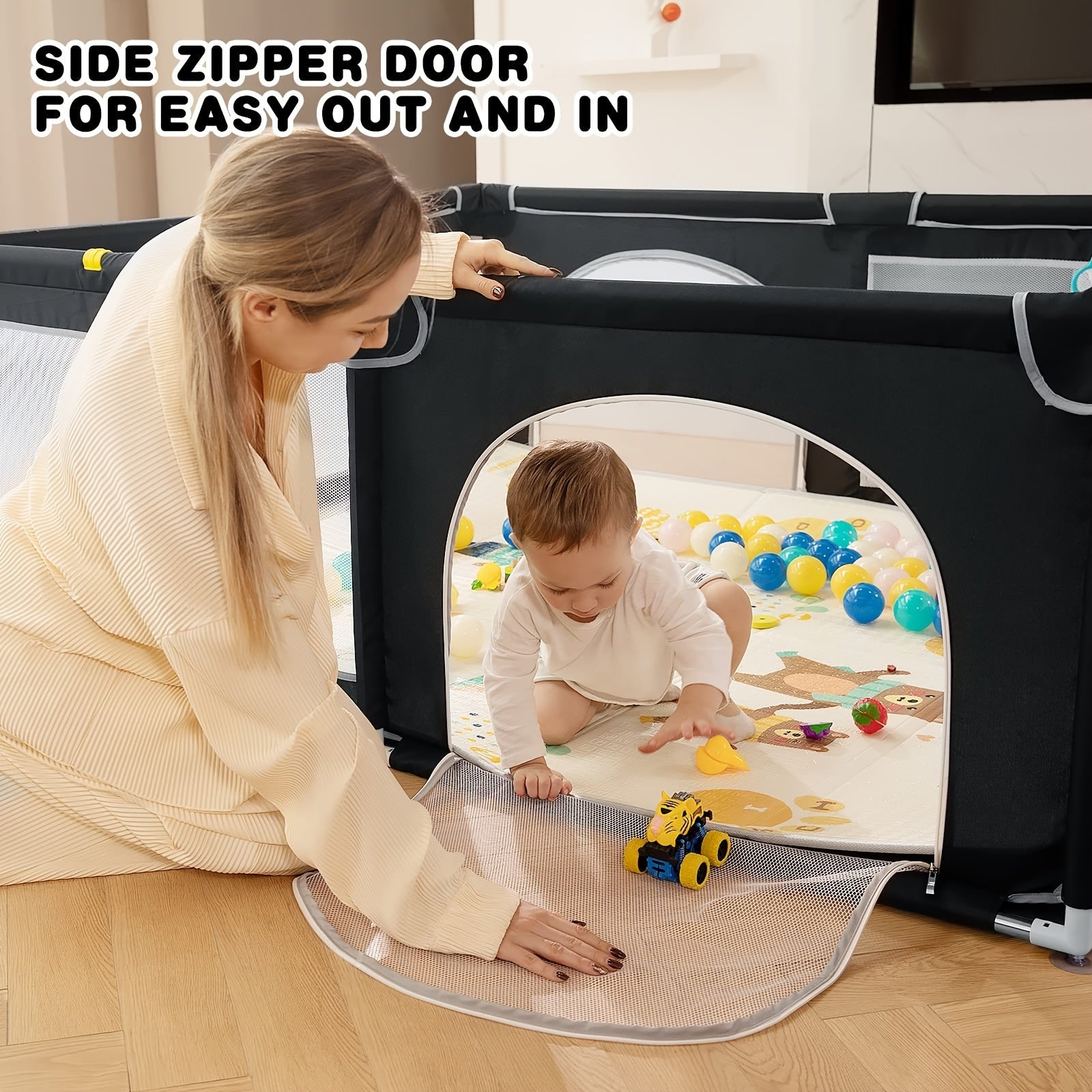 Large Play Yard with Mat and Safety Fence 180cm x 150cm Indoor Outdoor Playpen