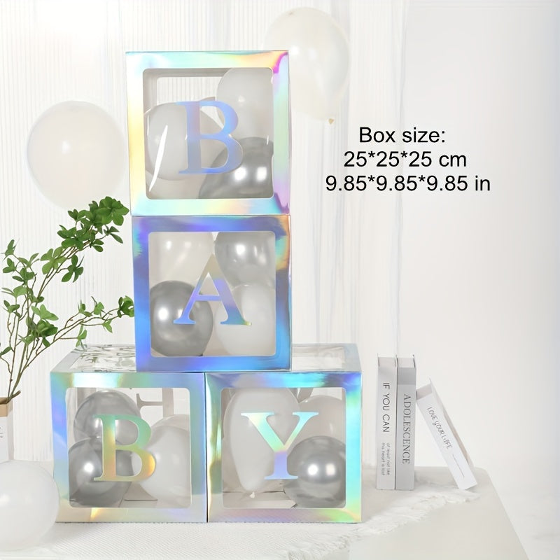 Baby Gift Box Set 4 Pieces with Baby Letters for Birthday and Gender Reveal Decorations