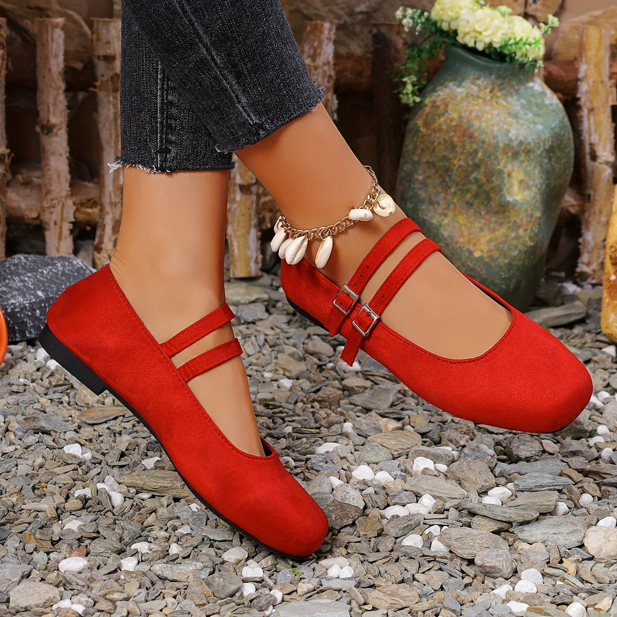 Women's Leopard Print Flats with Mary Jane Strap and Flat Sole