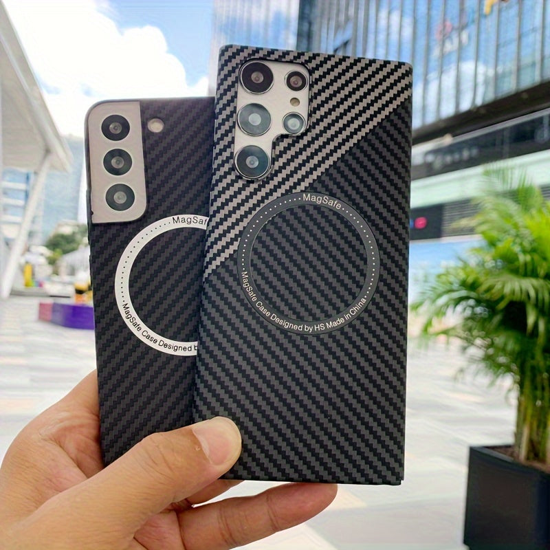 Ultra Slim Carbon Fiber Texture Phone Case for Galaxy S22 Ultra S23 Ultra S24 Ultra with Matte Ring Armor