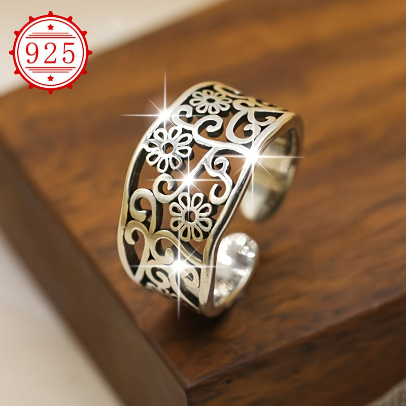 925 Kumush Gipoallergik Gulchambar Kesilgan Keng Uzuk Ayollar uchun sozlanadigan