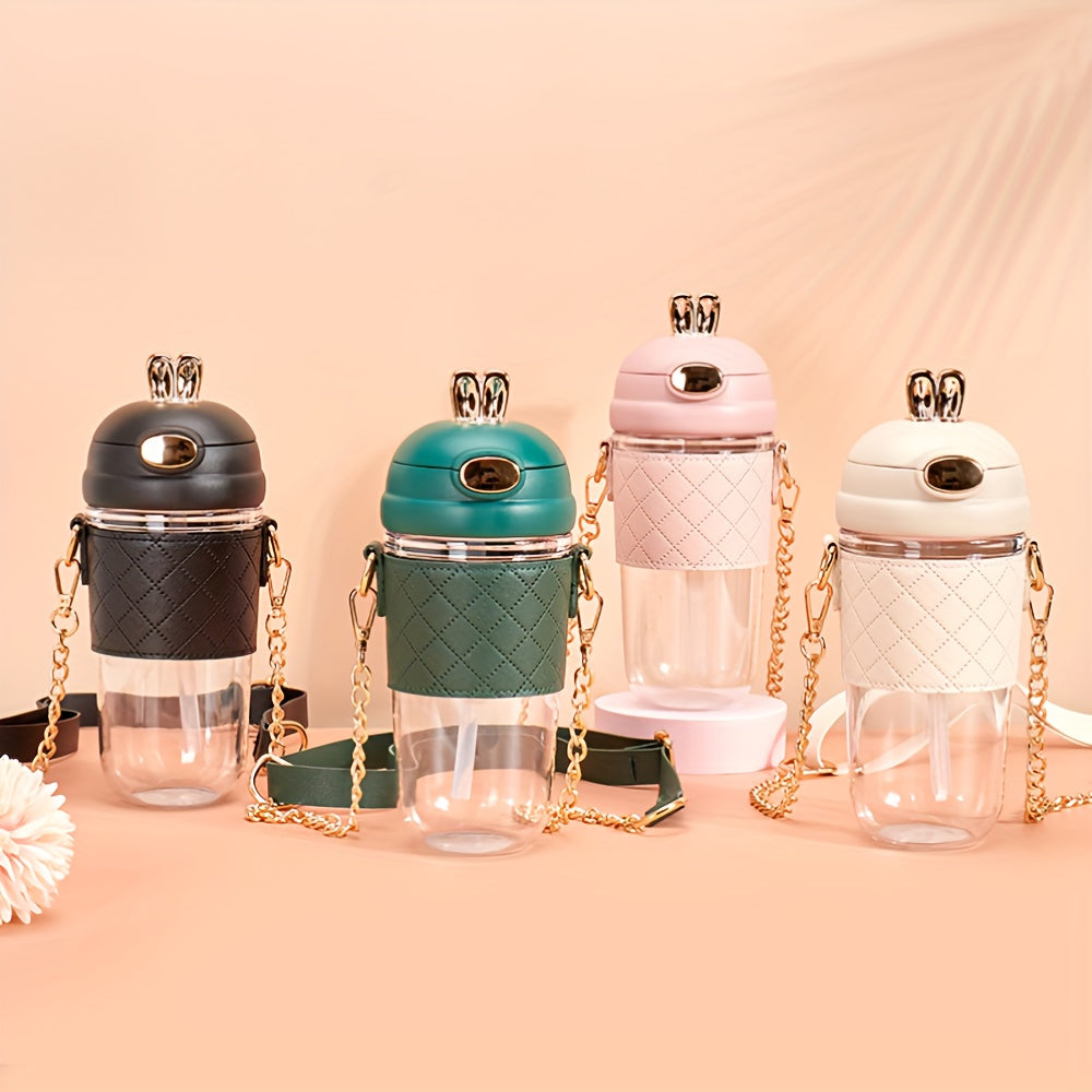 Girl Water Bottle with Straw Drop-Proof Plastic Portable High-Temperature Resistant Includes 4 3D Stickers