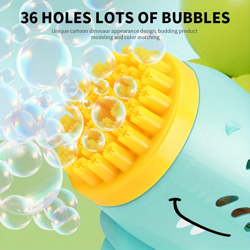 Children's Electric Dinosaur Bubble Gun for Kids Ages 3-6 with 36 Nozzles LED Lights Plastic Outdoor Toy