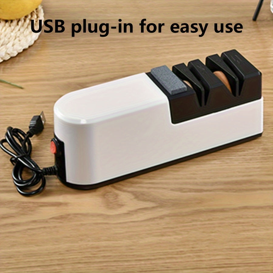 Портативный электрический точильный станок на USB для быстрой заточки кухонных ножей и ножниц, изготовленный из прочного материала PC.