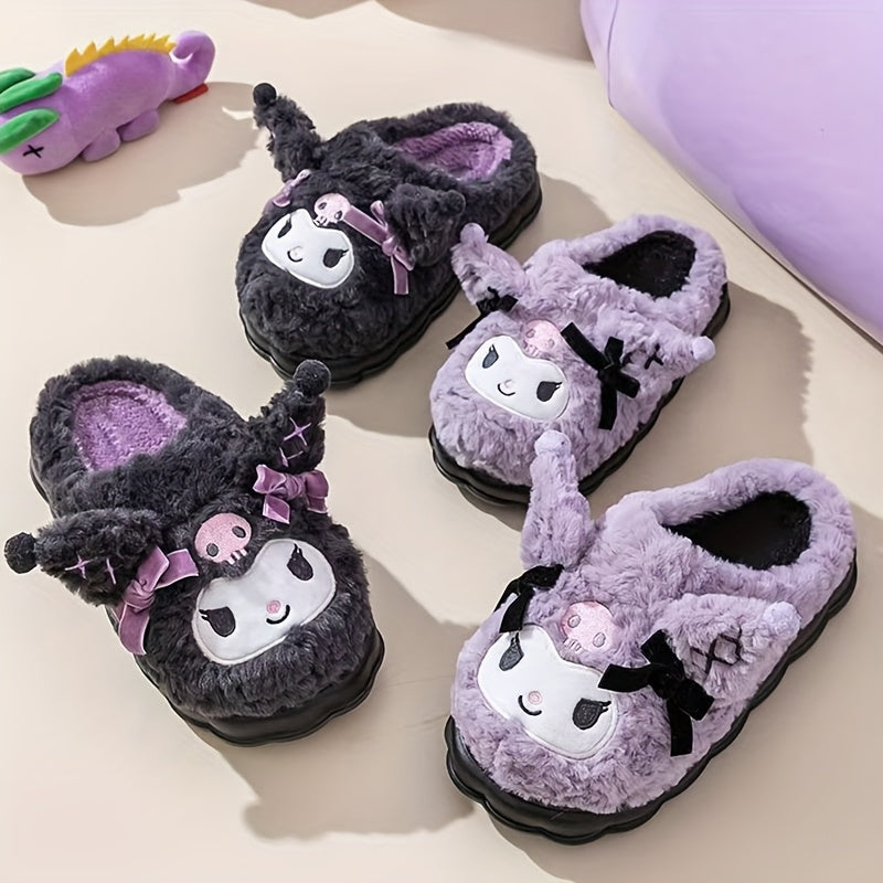 Women Cozy Plush Slippers with Cartoon Design Soft Fabric Warm Winter