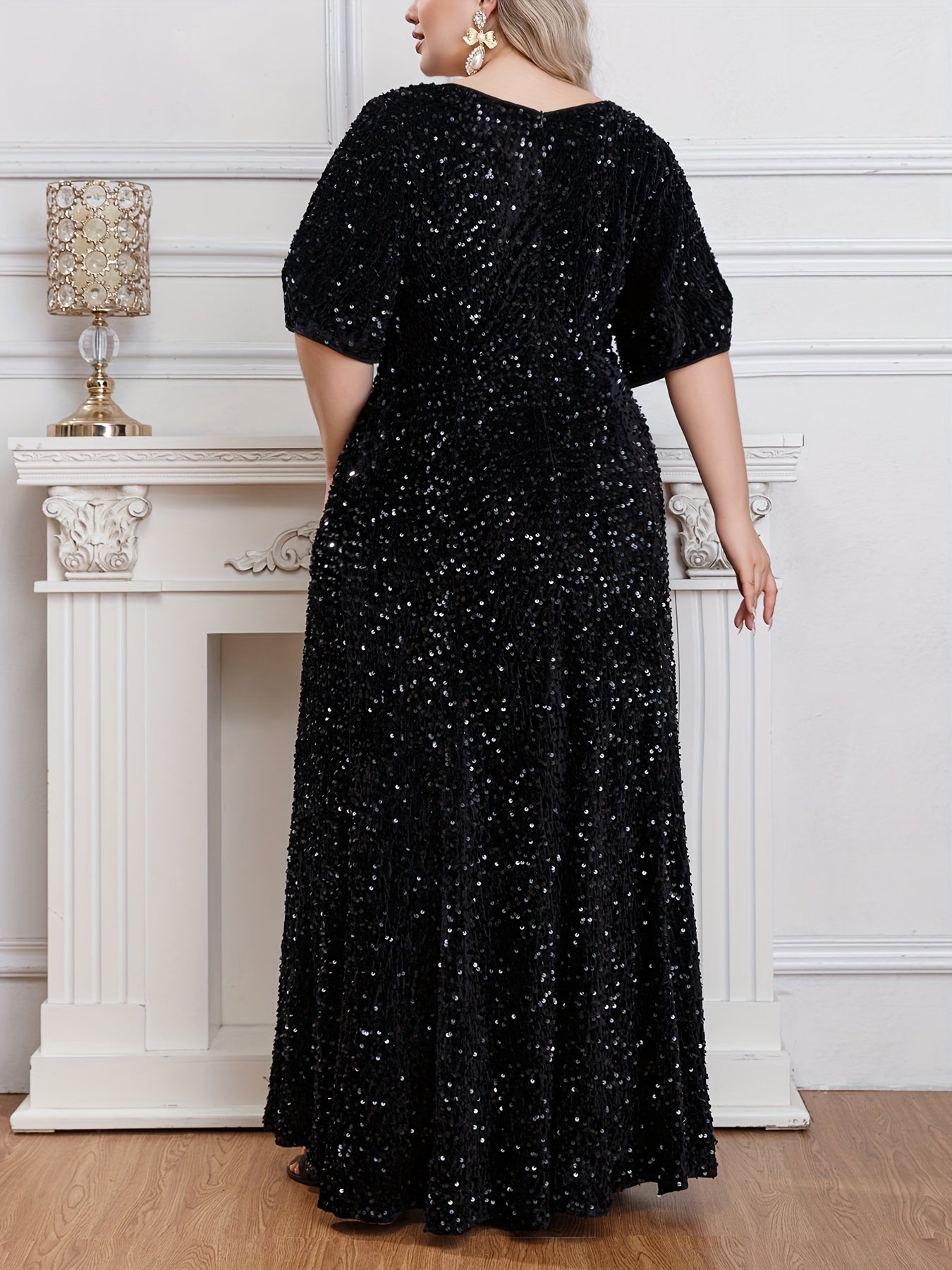 Plus Size Black Night Starry Sky Sequin Dress Evening Gown