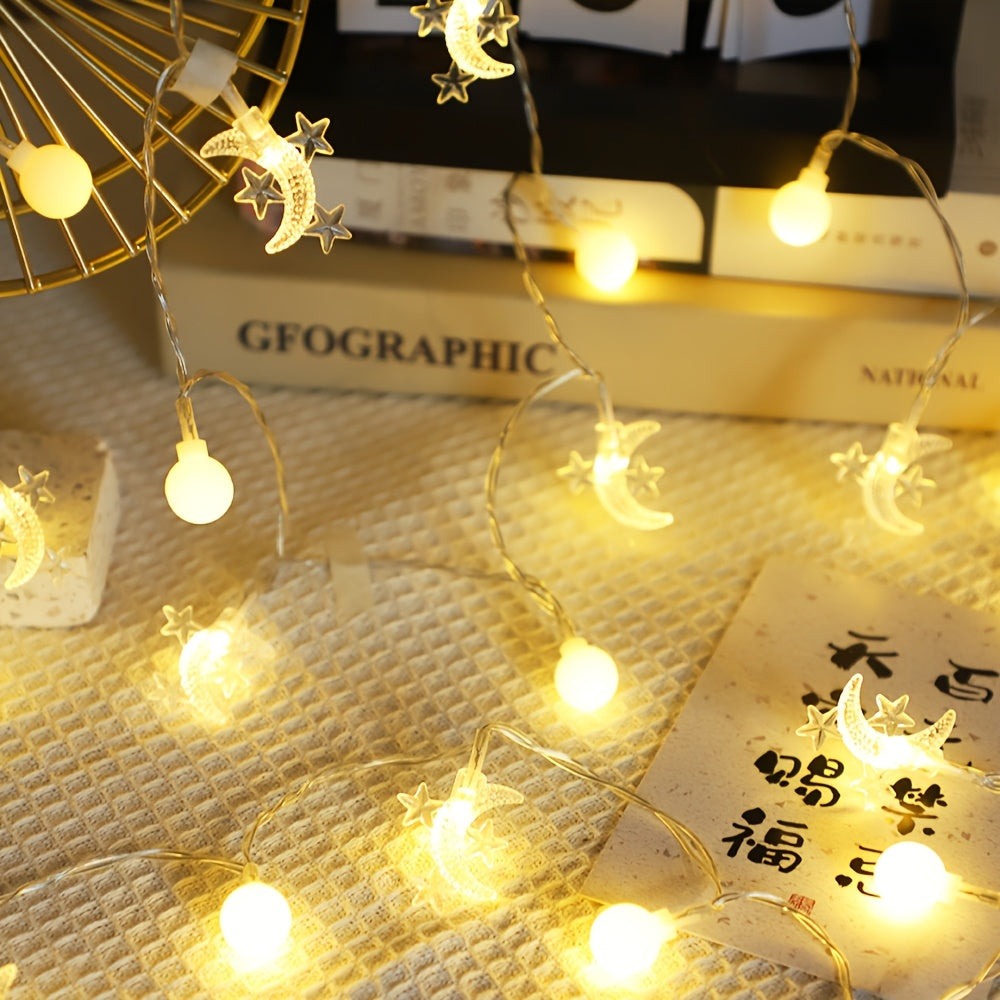 Ramadan Moon and Star String Lights Battery Operated Indoor Decoration for Eid and Parties