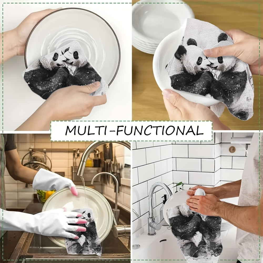 Набор из 2 ультра мягких кухонных полотенец - Сладкая панда романтика в монохроме, акварельный дизайн, супер впитывающие и легкие в уходе кухонные полотенца, 16x24 дюйма, идеально подходят для праздничного декора дома, стильные кухонные полотенца