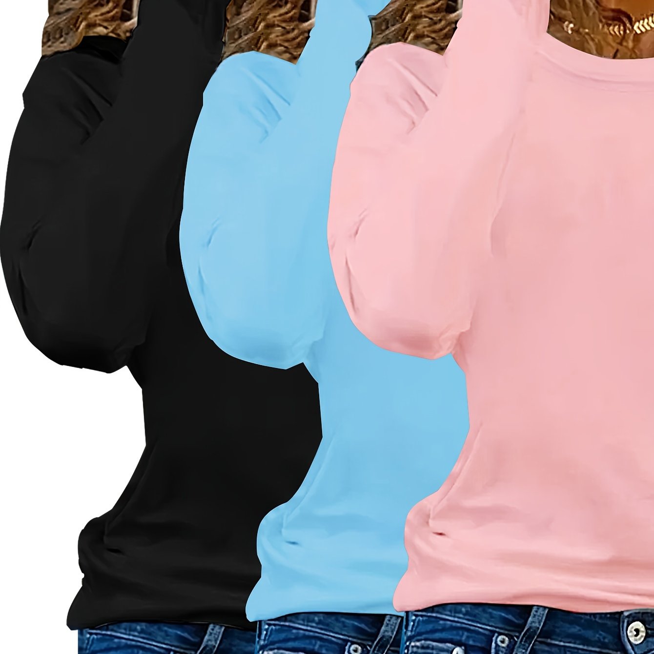 Women's Plus Size Long Sleeve T-Shirts Pack Solid Color Casual Basic Shirts