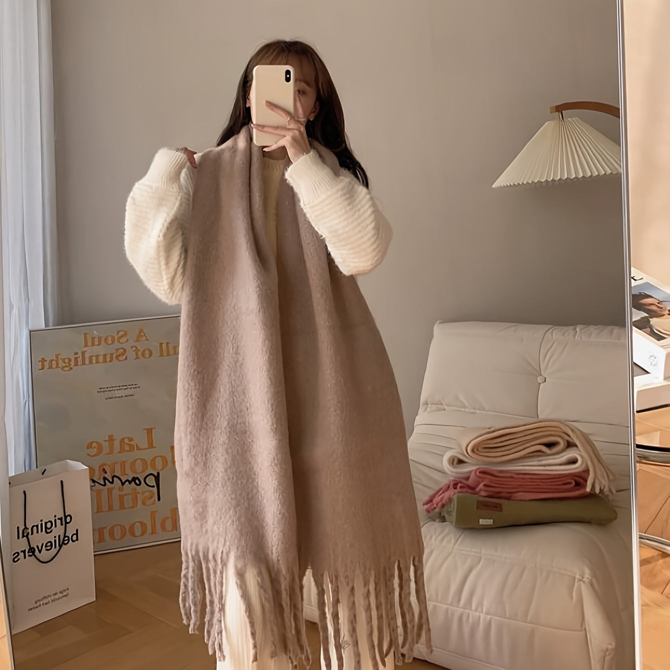 Women's Dog Tail Scarf Winter Soft Polyester Solid Color Autumn Fashion