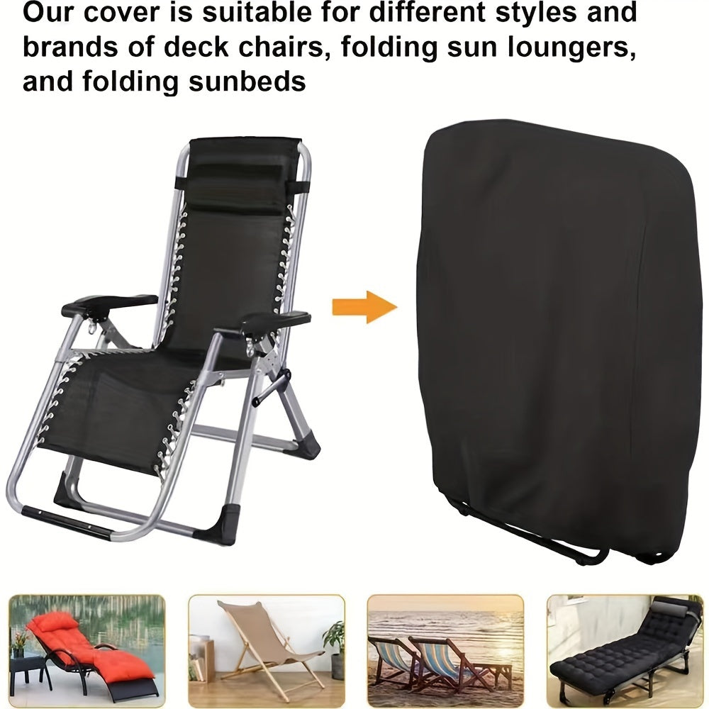 Black Outdoor Folding Chair Cover Waterproof Elastic Fasteners for Deck Chairs and Sun Loungers
