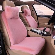 3-Piece Plush Pink Car Seat Cover Set for Front Row Winter Comfort