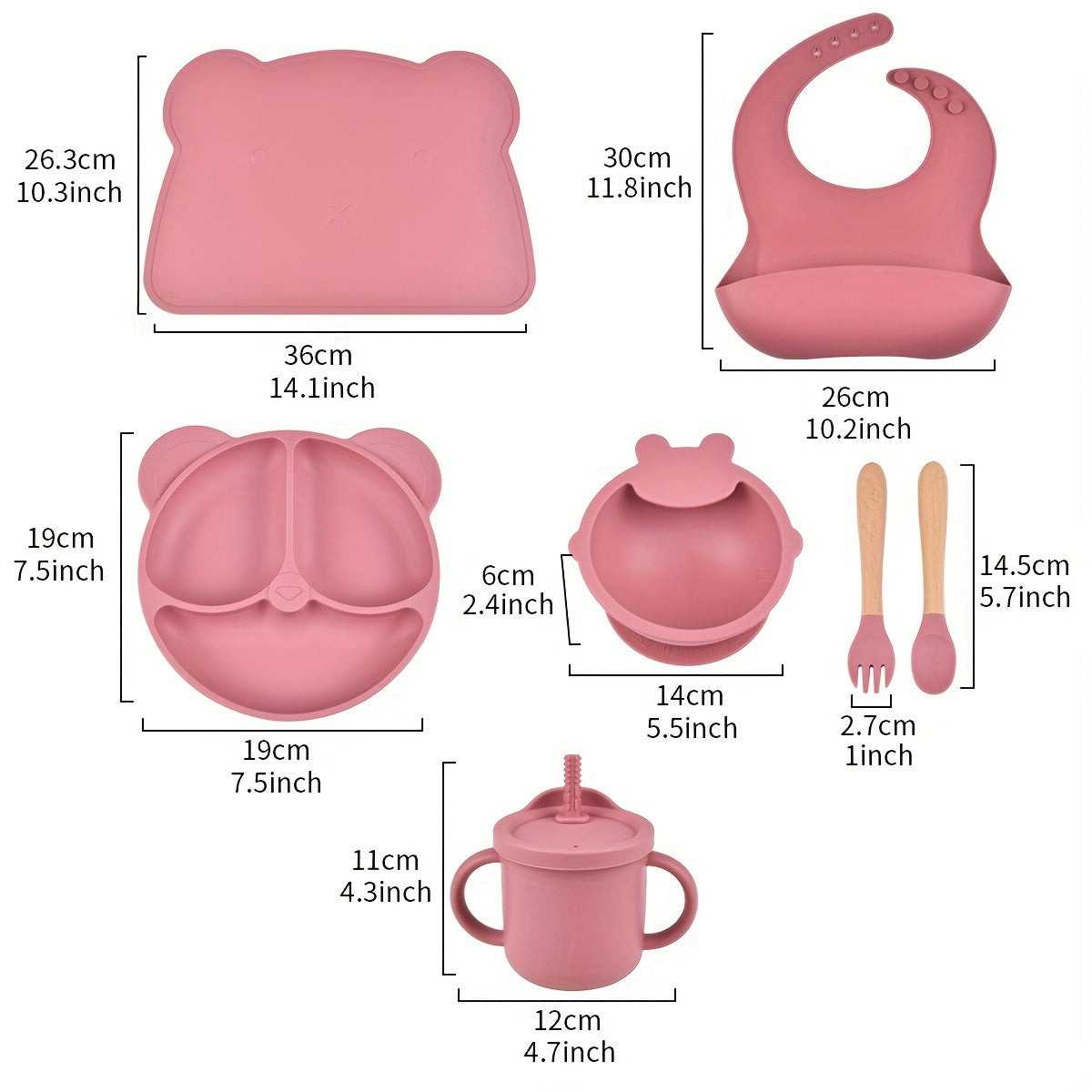 7-Piece Toddler Meal Set Silicone Utensils with Suction Cups and Cartoon Design for Infants