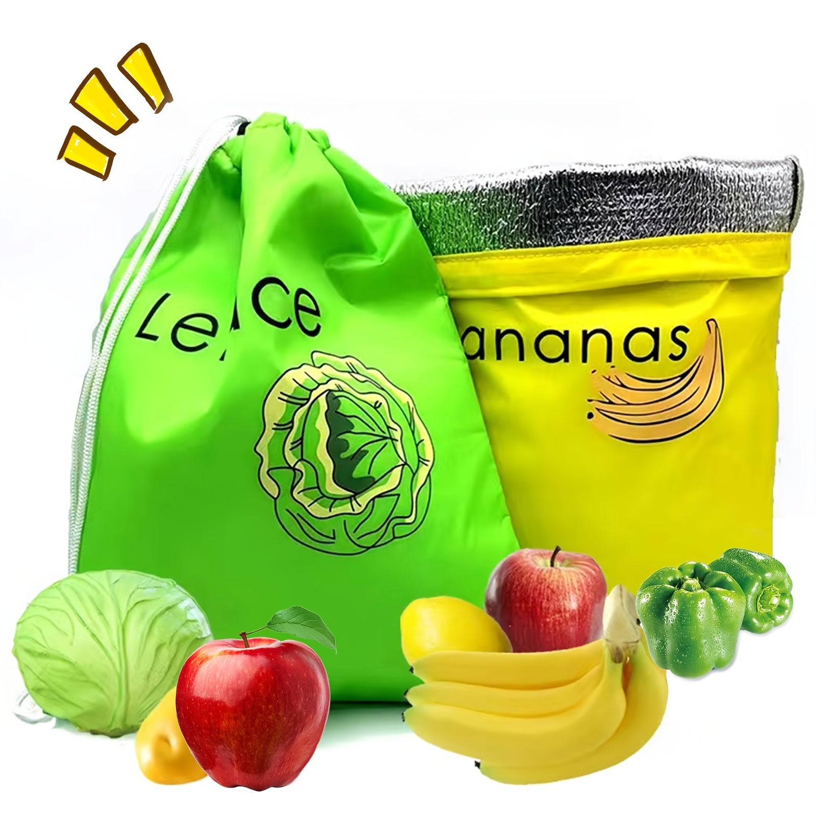 Large Green Vegetable Preservation Food Storage Bag with Drawstring