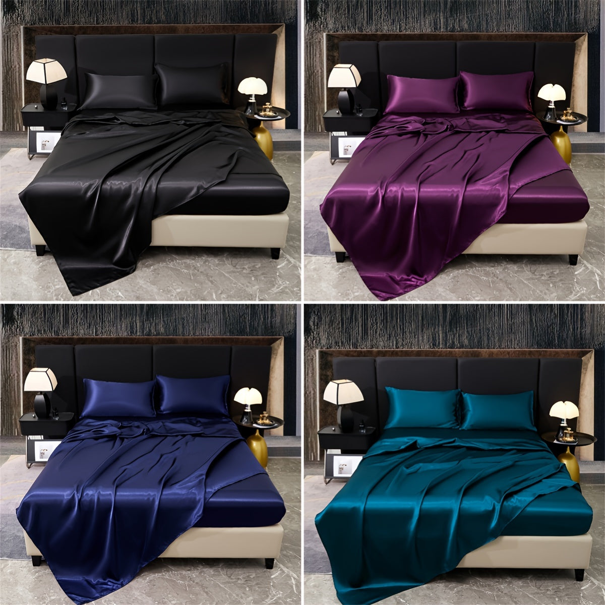 Silky Satin Bedding Set 4 Piece 80g Light Luxury Bed Linen with Fitted Sheet
