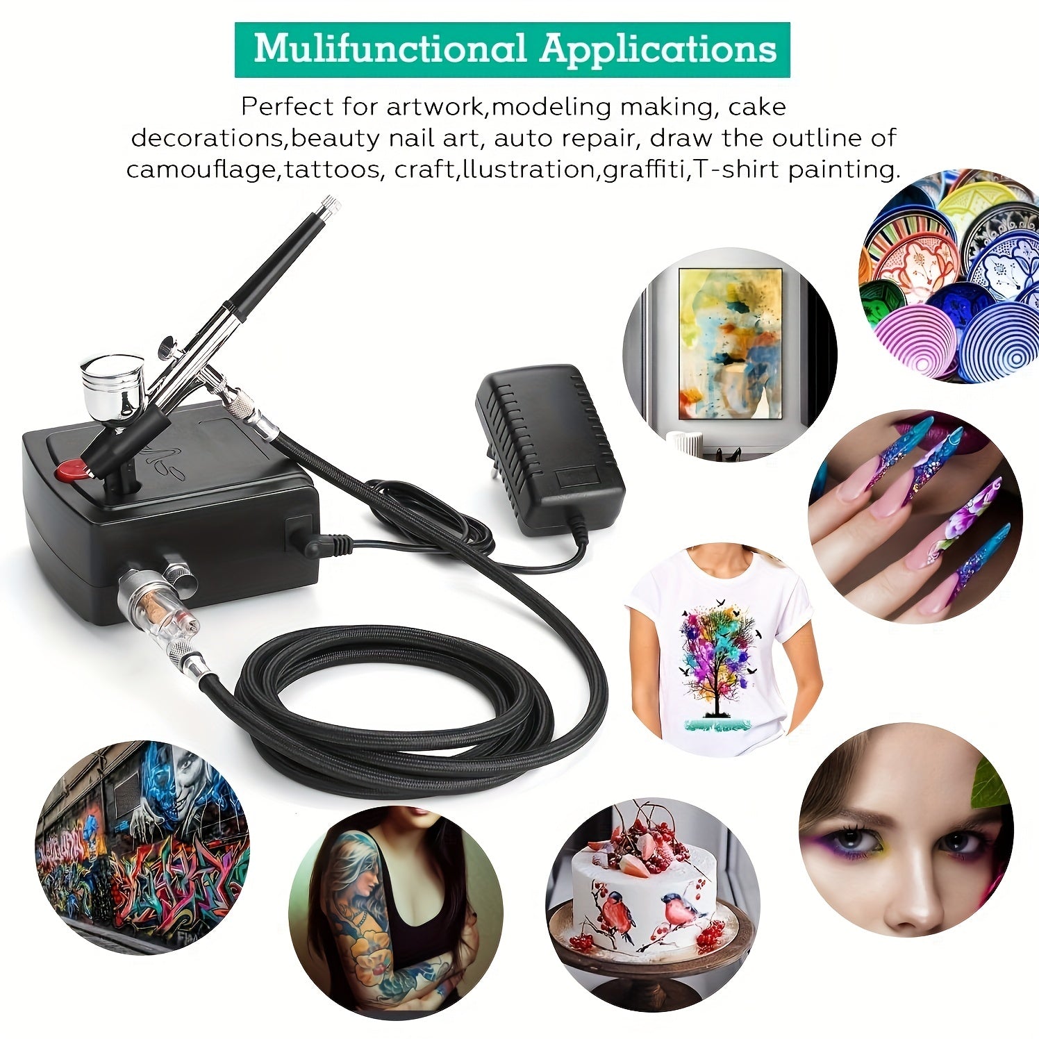 Portable Mini Airbrush Kit with Compressor Dual-Action Gravity Feed for Crafts Cake Decorating and Tattoo