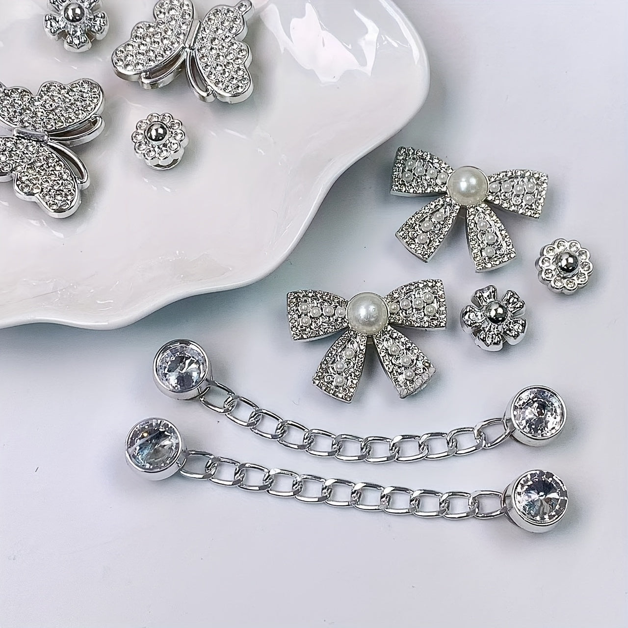 Women Silvery Bow Sunflower Butterfly Shoe Accessories Set for Clogs Sandals