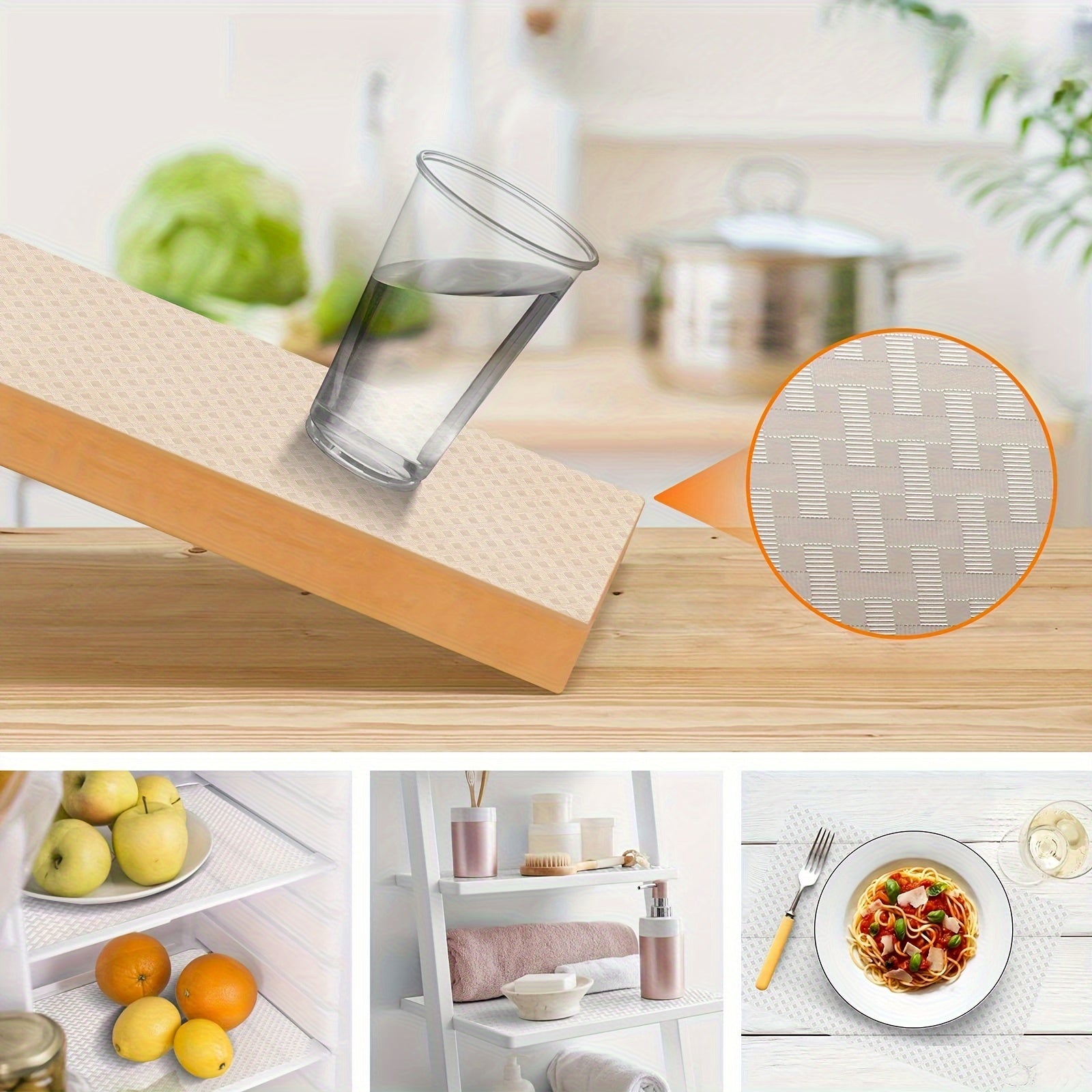 Forros de gabinete lavables de EVA antideslizantes para estantes, cajones, refrigerador, muebles de cocina