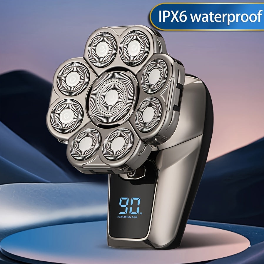 Мужской беспроводной электробритва с роторными лезвиями, триммером для носа и массажной щеткой