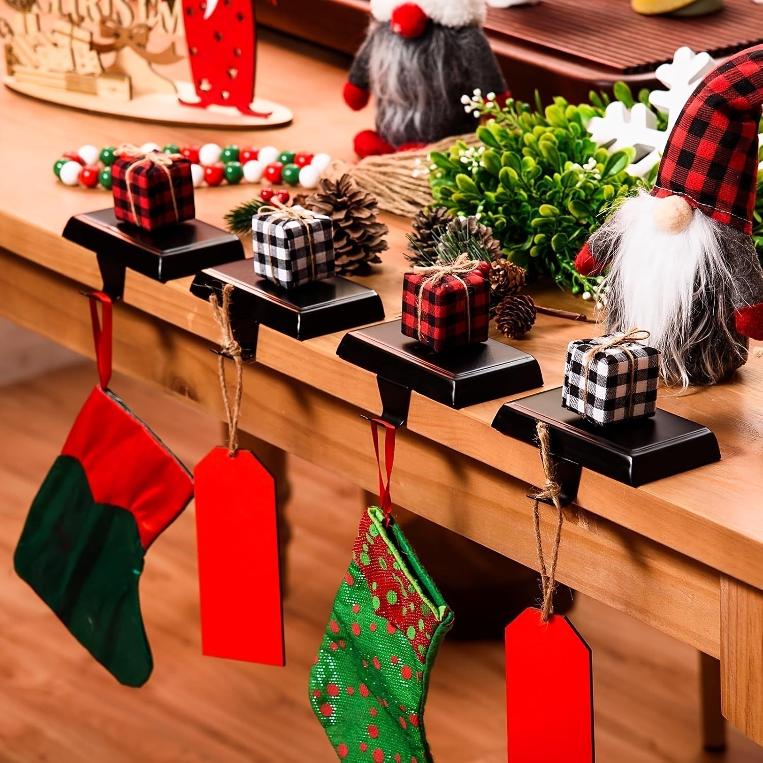 Set of 2 Metal Christmas Stocking Holders Multi-Use Hooks for Mantel and Decor