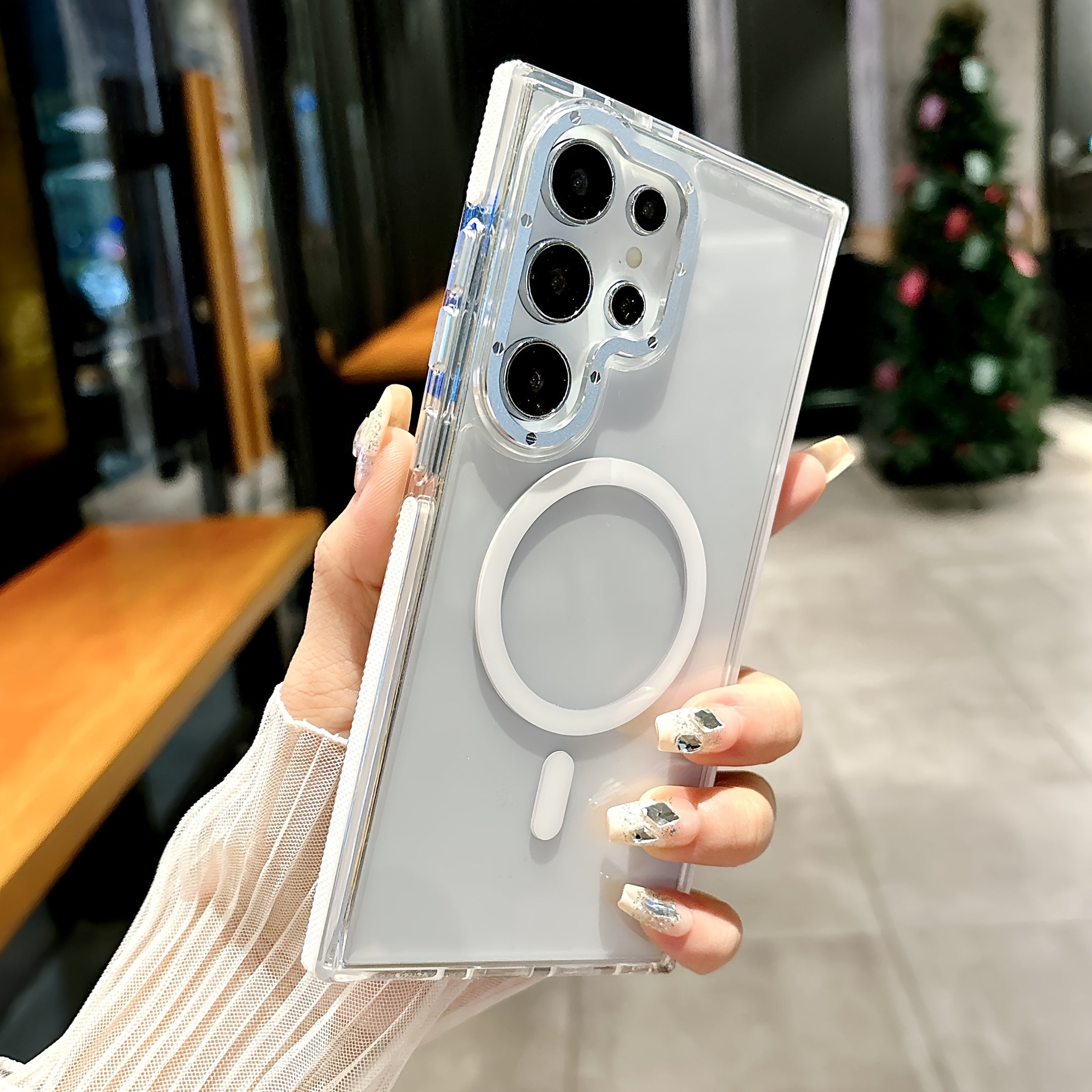 Transparent Magnetic Anti-Slip Phone Case for Samsung Galaxy S23 Ultra Plus with Wireless Charging and Shockproof Protection