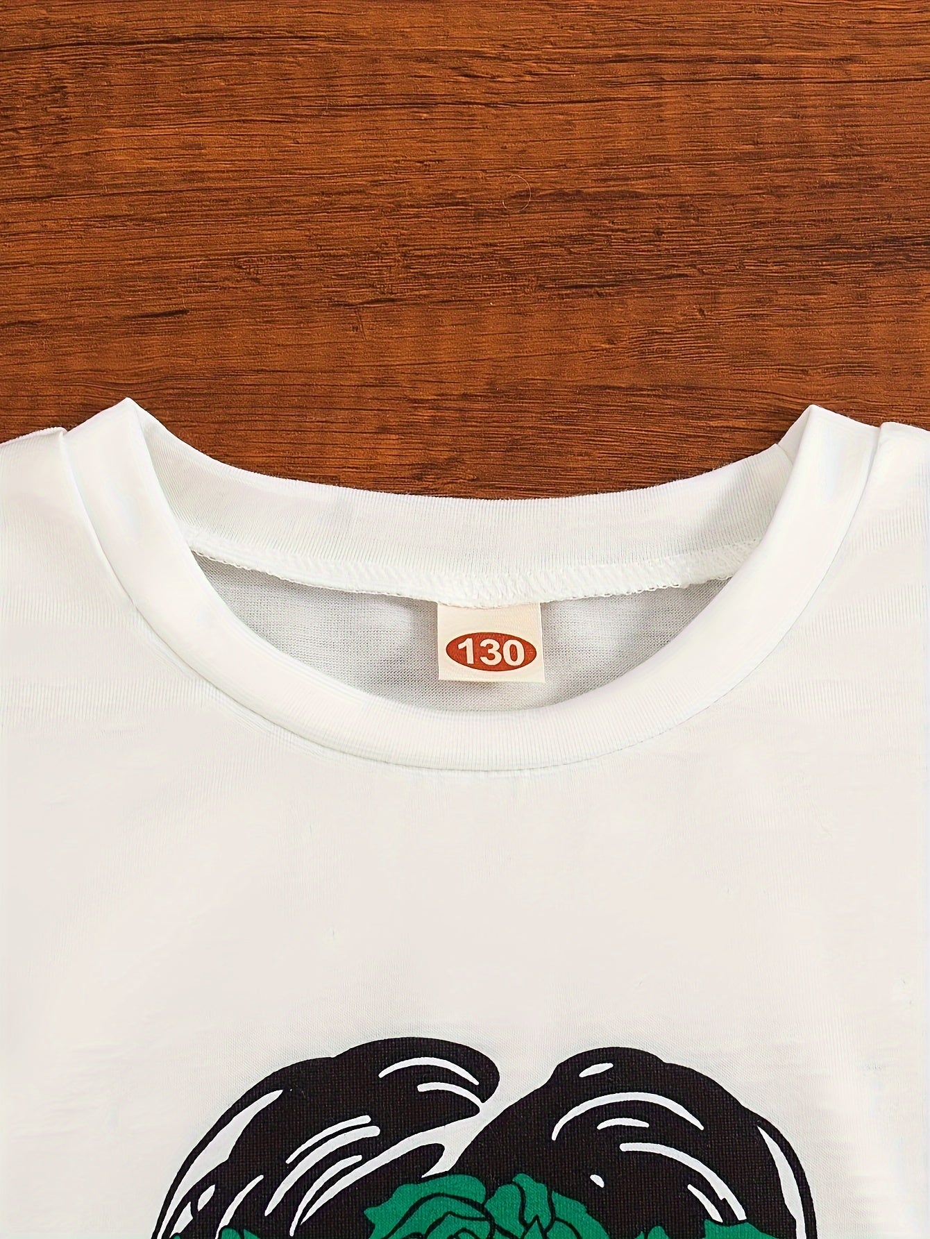 Girls Summer Casual Outfit with Cartoon Print Round Neck T-Shirt and Long Pants