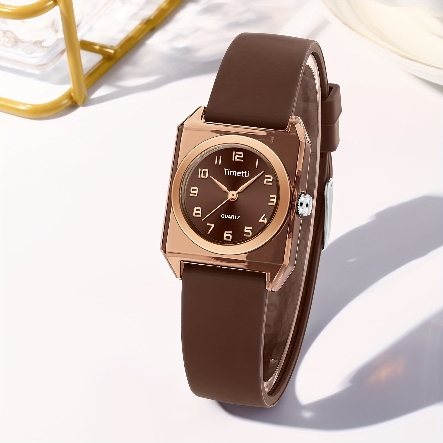 Women's Quartz Watch Vintage Square Dial Silicone Band Easy to Read